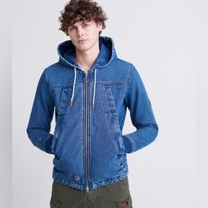 Superdry Men’s Hooded Worker Jacket Denim Blue Size Small